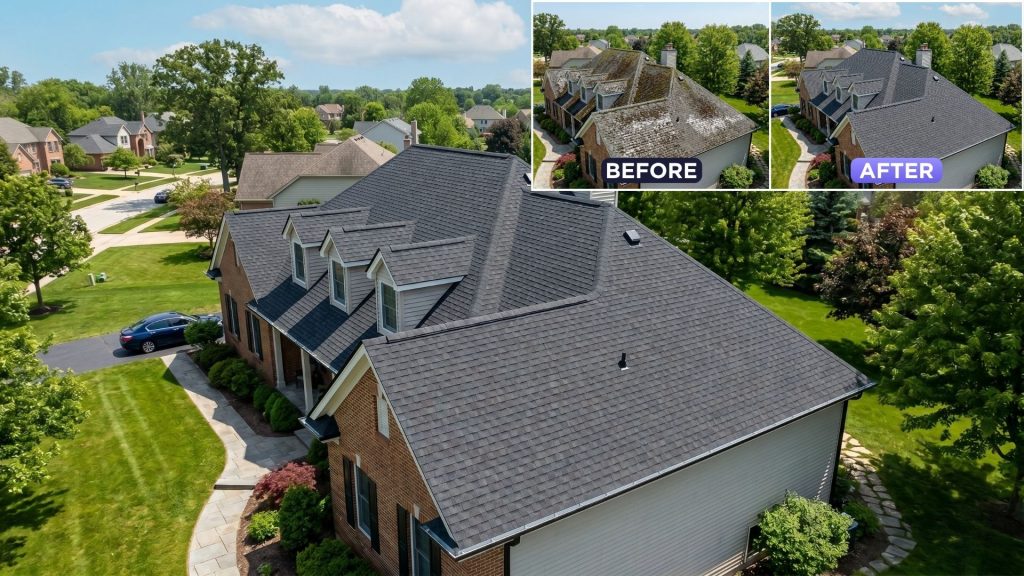 Residential asphalt shingle roof following completed NuRoof Structural Roof Rejuvenation treatment