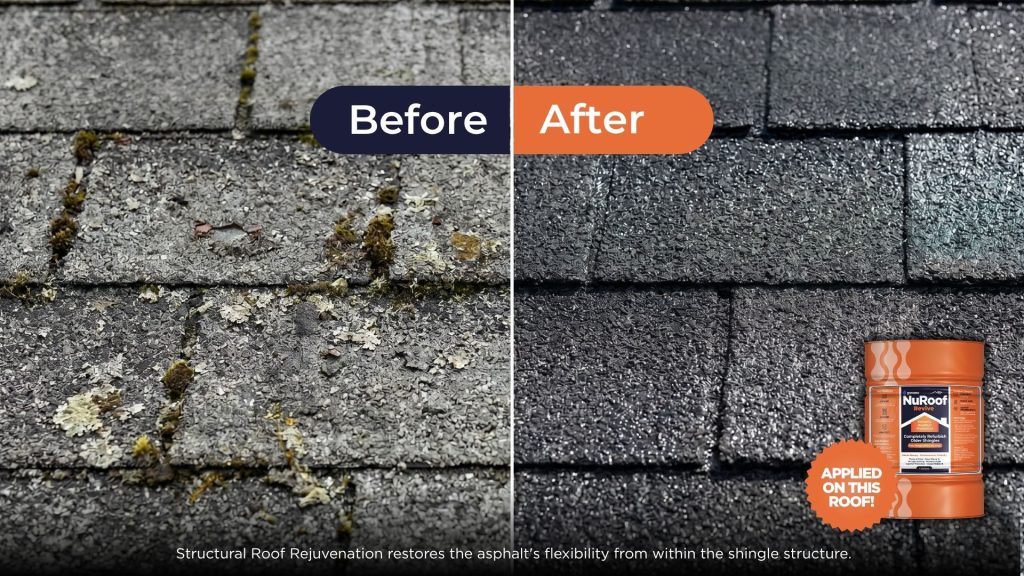 Certified GoNano Contractor applying NuRoof Revive to a residential asphalt shingle roof
